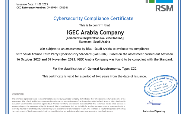 Strengthening Our Digital Future: IGEC Arabia Achieves Cybersecurity Compliance with Saudi Aramco’s SACS-002 Standard